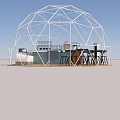 Dome Shaped Tent Interior With Wooden Tables Chairs And Modern Seating Space