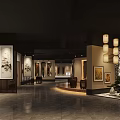 Chinese Exhibition Hall Interior Design With Traditional Lanterns Artworks And Paintings