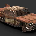 Rusty Worn Out Vintage Car With Shark Fin Design And Body Rust