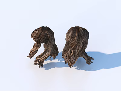 Woman Showcasing Long Brown Wavy Hair Wig On Light Background 3d model