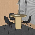Round Dining Table Set with Beige Cylindrical Base Three Chairs Light Grey Dark Brown 3d model