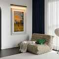 Beige Bean Bag Chair With Green Pillow And Blanket In Living Room With Blue Curtains And Floor Lamp
