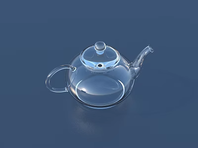 Transparent Glass Teapot With Clear Lid Handle And Spout On Blue Background Surface 3d model