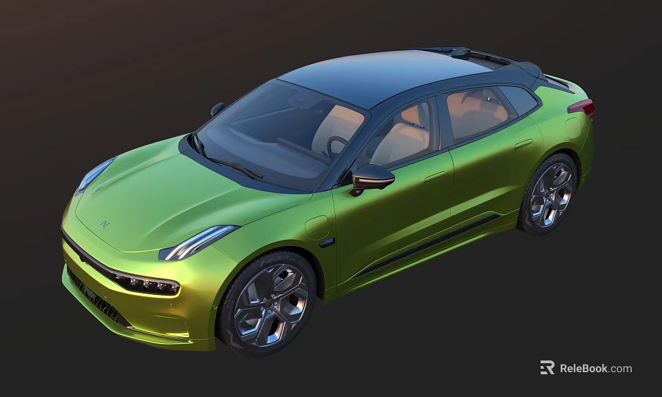 Green Modern Car Design with Sleek Body Black Roof and Silver Wheels 3d model 