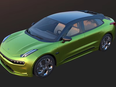 Green Modern Car Design with Sleek Body Black Roof and Silver Wheels 3d model