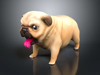 Cute Light Brown Pug Dog With Big Eyes And Tongue Sticking Out On Dark Background 3d model