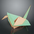 Green And Beige Origami Crane Paper Craft On Black Reflective Background
