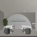 Therapeutic SPA Sauna Modern Interior With Massage Beds Green Plants And Soft Lighting