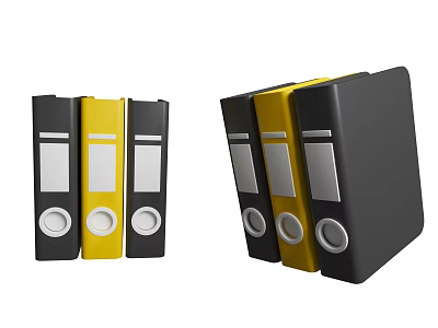 Black And Yellow Office Folders With Label Holders And Ring Mechanisms For Organization 3d model