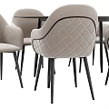 Modern Table and Chairs with Light Gray Quilted Velvet Chairs Wooden Tabletop and Black Legs