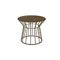 Modern Round Wooden Coffee Table With Slatted Top And Metal Frame Base