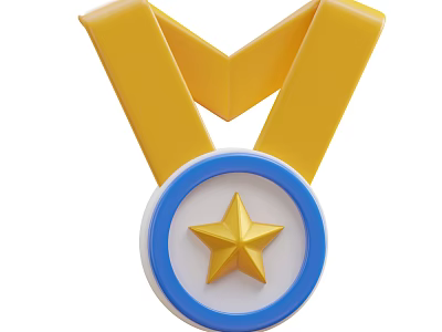 Gold Star Medal with Yellow Ribbon Blue Border and White Inner Circle 3d model