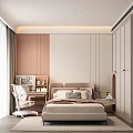 Modern Bedroom Interior Design With Bed Headboard Nightstand Pendant Lamp Curtains And Rug