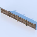 Wooden Garden Railing Design With Intricate Carved Patterns Against Blue Background