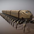 Golden Mechanical Spider Train With Long Legs And Metallic Body