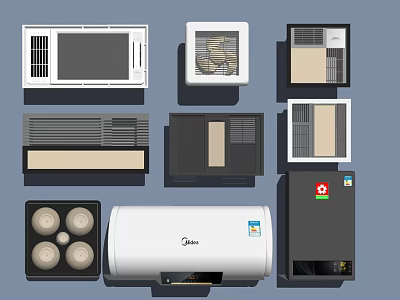 Various Home Appliances Including Air Conditioners Water Heater Microwave And Ventilation Fans 3d model