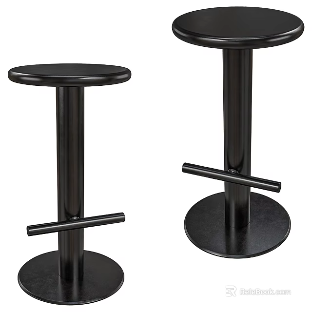 Black Metal Bar Stools With Round Seat Circular Base And Footrest Design 3d model 