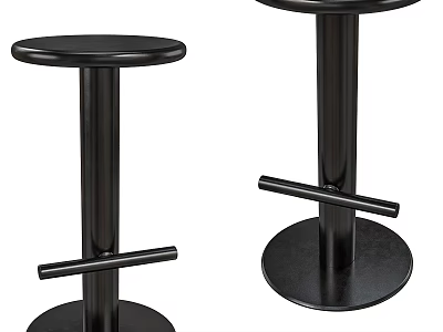 Black Metal Bar Stools With Round Seat Circular Base And Footrest Design 3d model
