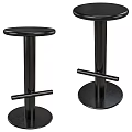 Black Metal Bar Stools With Round Seat Circular Base And Footrest Design