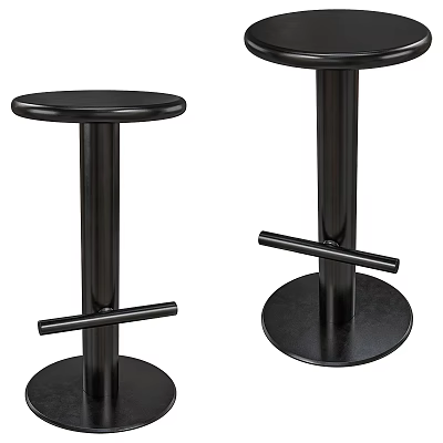 Black Metal Bar Stools With Round Seat Circular Base And Footrest Design 3d model