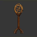 Vintage Wooden Armillary Sphere With Ornate Circular Rings And Tripod Stand