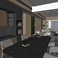 Modern Open Living Dining Area With Sofa TV And Large Windows 3d model