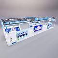 Blue Modern Tech Exhibition Booth With Sleek Structure And Digital Display Screens 3d model