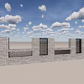 Brick Feature Wall With Lattice Patterns Against Blue Sky White Clouds 3d model