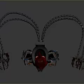 Sci Fi Character With Red Hair And Mechanical Arms In Black Pink Armor