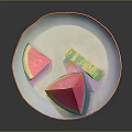 Colorful Watermelon Slices On Decorative Glossy Edge Plate With Vibrant Hues