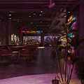 Stylish Modern Bar Interior Design With Neon Lights Comfortable Seating And Bar Counter