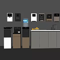 Modern Kitchen Area With Wall Mounted And Floor Standing Water Dispensers And Cabinets With Sink