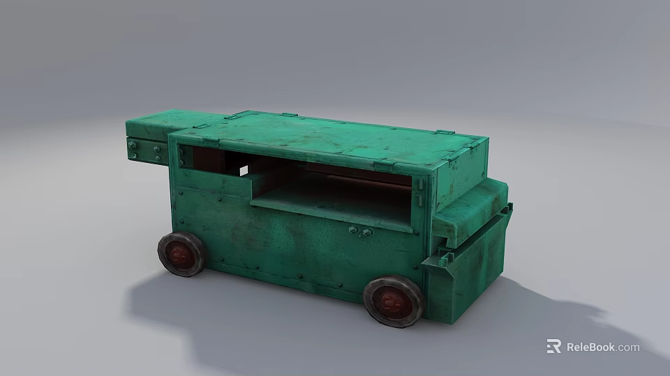 Green Industrial Mobile Equipment With Heavy Duty Wheels And Metal Platform 3d model 