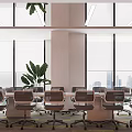 Modern Conference Room Interior Design Featuring Conference Table Chairs Green Plant And Windows