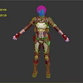 Female Game and Movie Character in Green White Combat Armor 3D Model Design