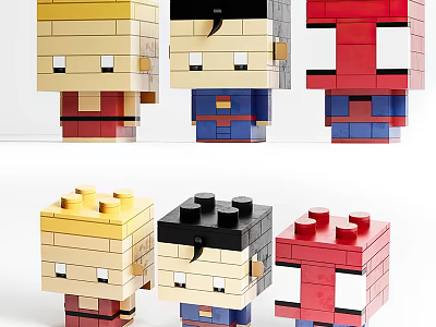Creative Building Blocks Character Figures With Colorful Designs And Playful Details 3d model
