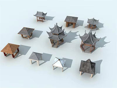 Traditional Roof Models With Various Styles Structures And Materials Displayed On White Background 3d model