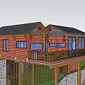 Traditional Chinese Style Homestay Building With Red Brick Walls Wooden Structure And Red Lanterns