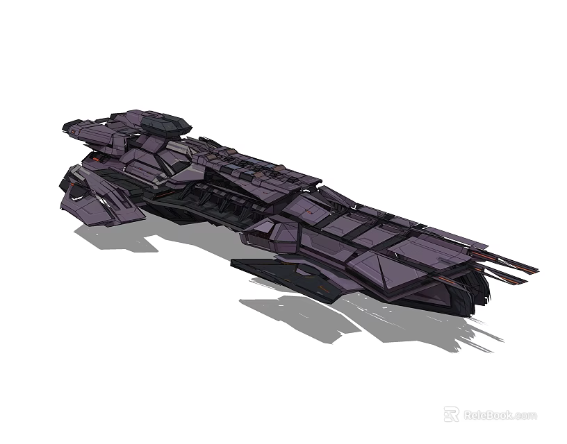 Sci Fi Purple Spaceship With Complex Geometric Structure And Sharp Edges 3d model 