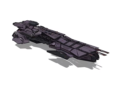Sci Fi Purple Spaceship With Complex Geometric Structure And Sharp Edges 3d model