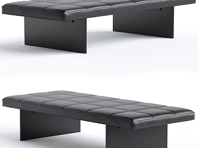 Black Leather Sofa Bench With Tufted Cushion And Square Solid Legs For Modern Living Room 3d model