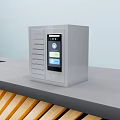 Gray Smart Locker With Touch Screen Display On Wooden Striped Platform 3d model
