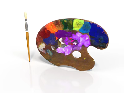 Realistic Style Palette Palette Brush Wood Palette Oil Painting Palette Painting Tools Art Creation Pigment Palette Painting Palette 3d model