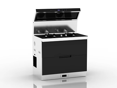Modern Black And White Kitchen Appliance With Integrated Stove Top Range Hood And Storage Cabinet 3d model