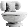 Beige Plush Fabric Leisure Chair With Curved Arms Accent Pillow And Swivel Base