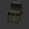 Durable Outdoor Grill With Metal Cooking Grate Wooden Side Shelf And Rolling Wheels