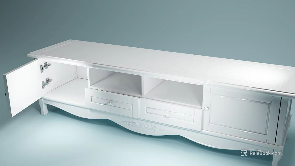 White Modern TV Stand With Drawers Cabinet Doors And Storage Space 3d model 