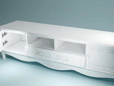 White Modern TV Stand With Drawers Cabinet Doors And Storage Space 3d model