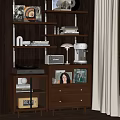 Dark Wood Storage Lockers With Drawers Items On Top And Side Bookshelves In Natural Light