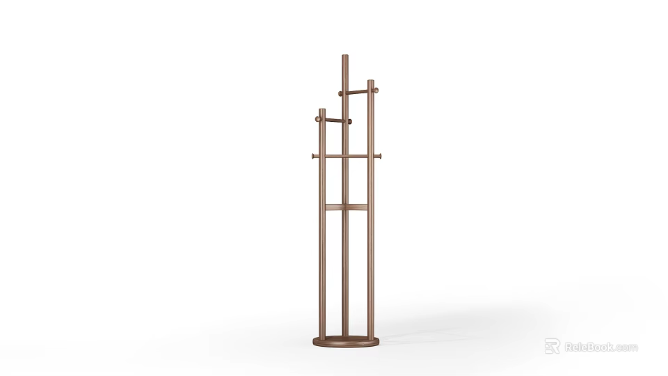 Standing Wooden Clothes Hanger With Multiple Hooks And Shelves For Home Use 3d model 